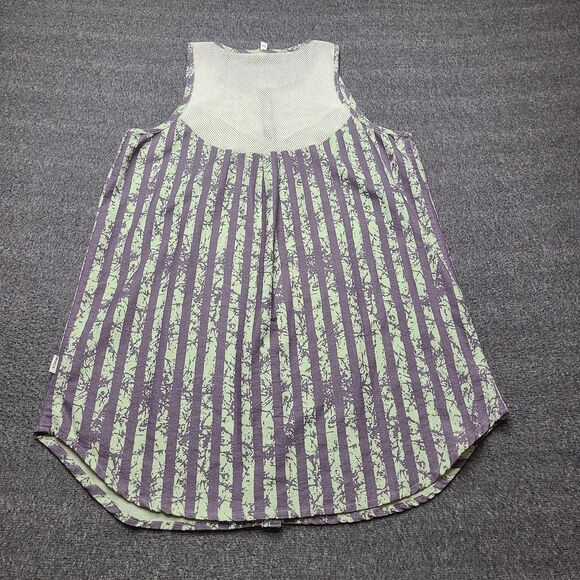 RVCA Dress Womens Medium Purple Green Striped Mesh‎ Tank Button Down Boho India - Picture 7 of 9